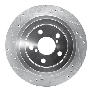 Subaru Impreza Brake Rotor (1) - Rear Left - R1 Concepts - Drilled & Slotted - Silver - `05-`09